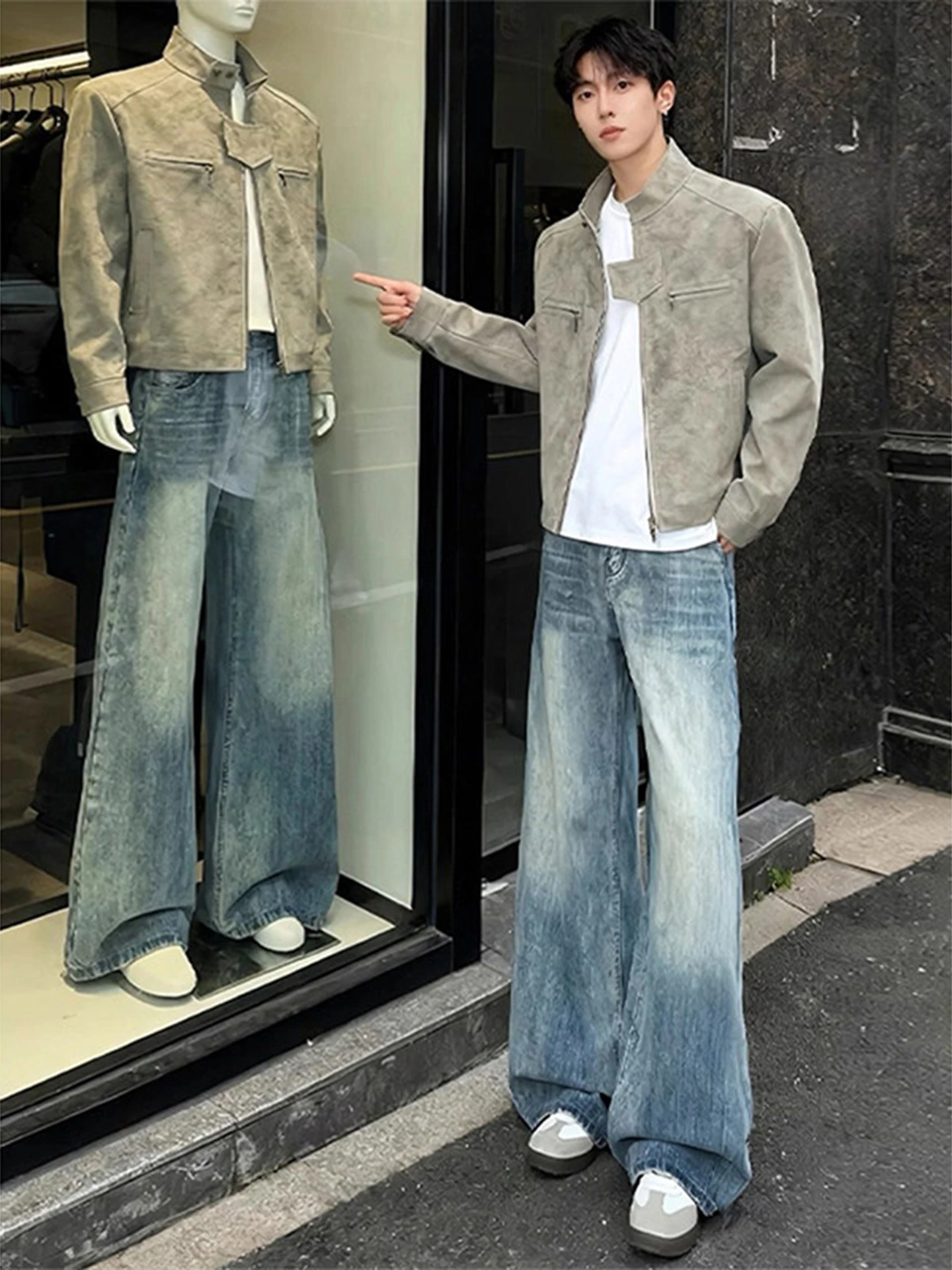 

Cleanfit Light Blue Bamboo Fiber Straight Leg Jeans Men's Fashion Straight Wide Leg Pants American High Street Style