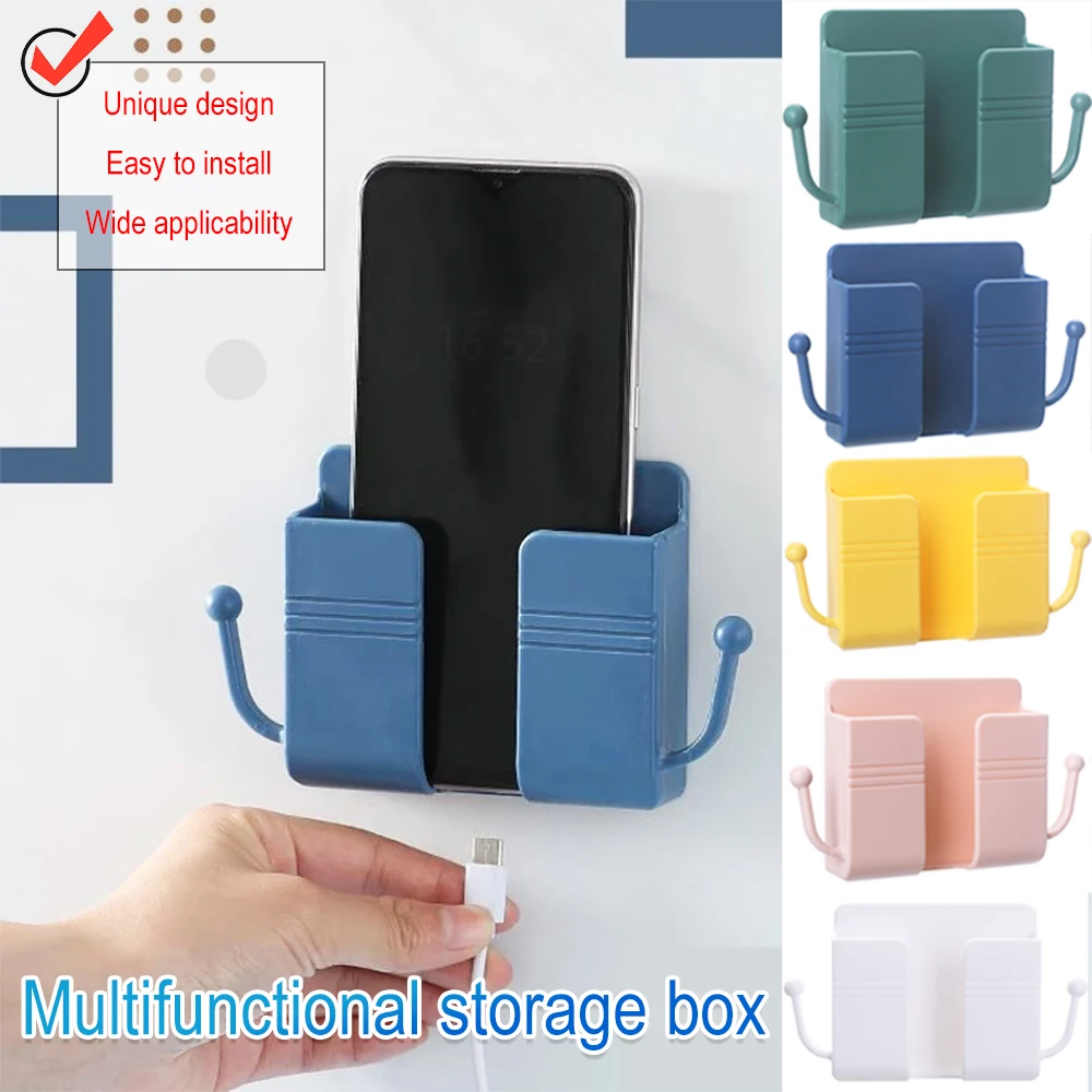 New Mobile Phone Holder Wall Mounted Organizer Storage Box Wall Charger Hook Cable Charging Dock Multifunction Holder Home Stand