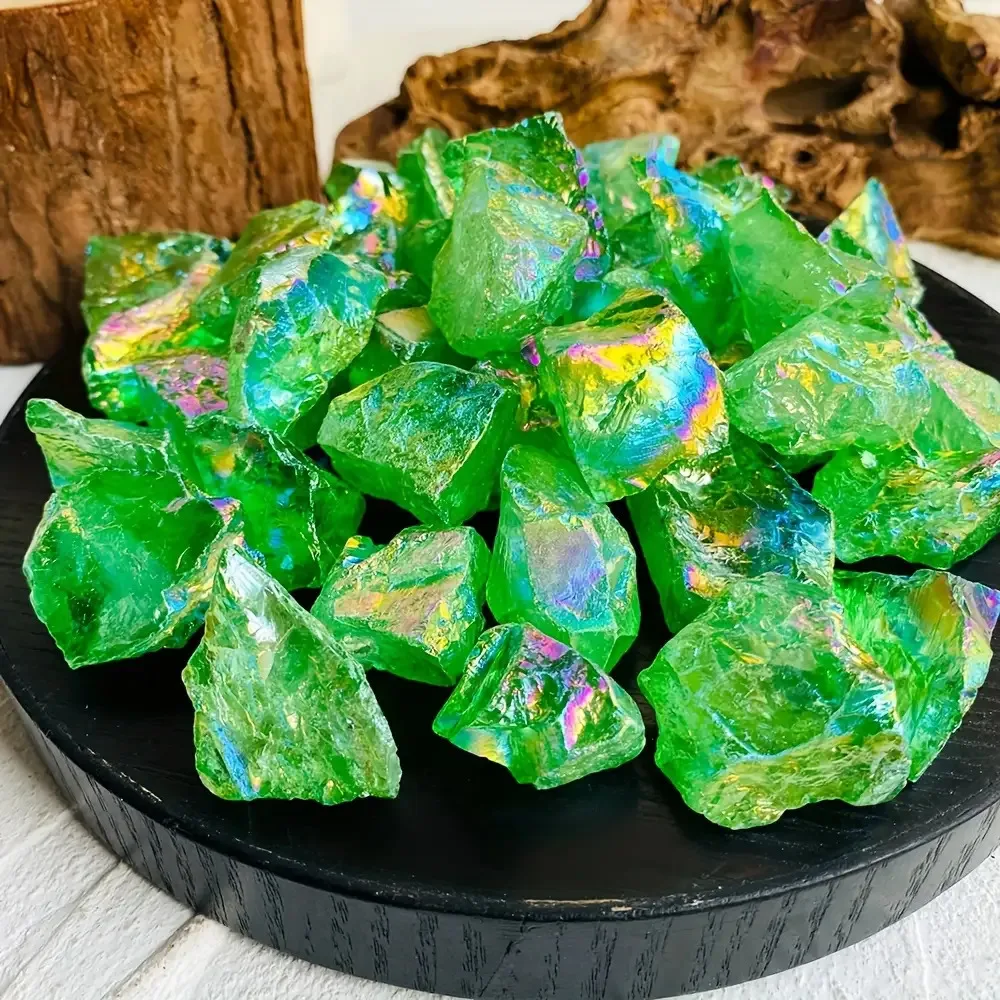 Green Quartz Stone with Iridescent Colors Is Available in Both Polished and Unpolished Versions