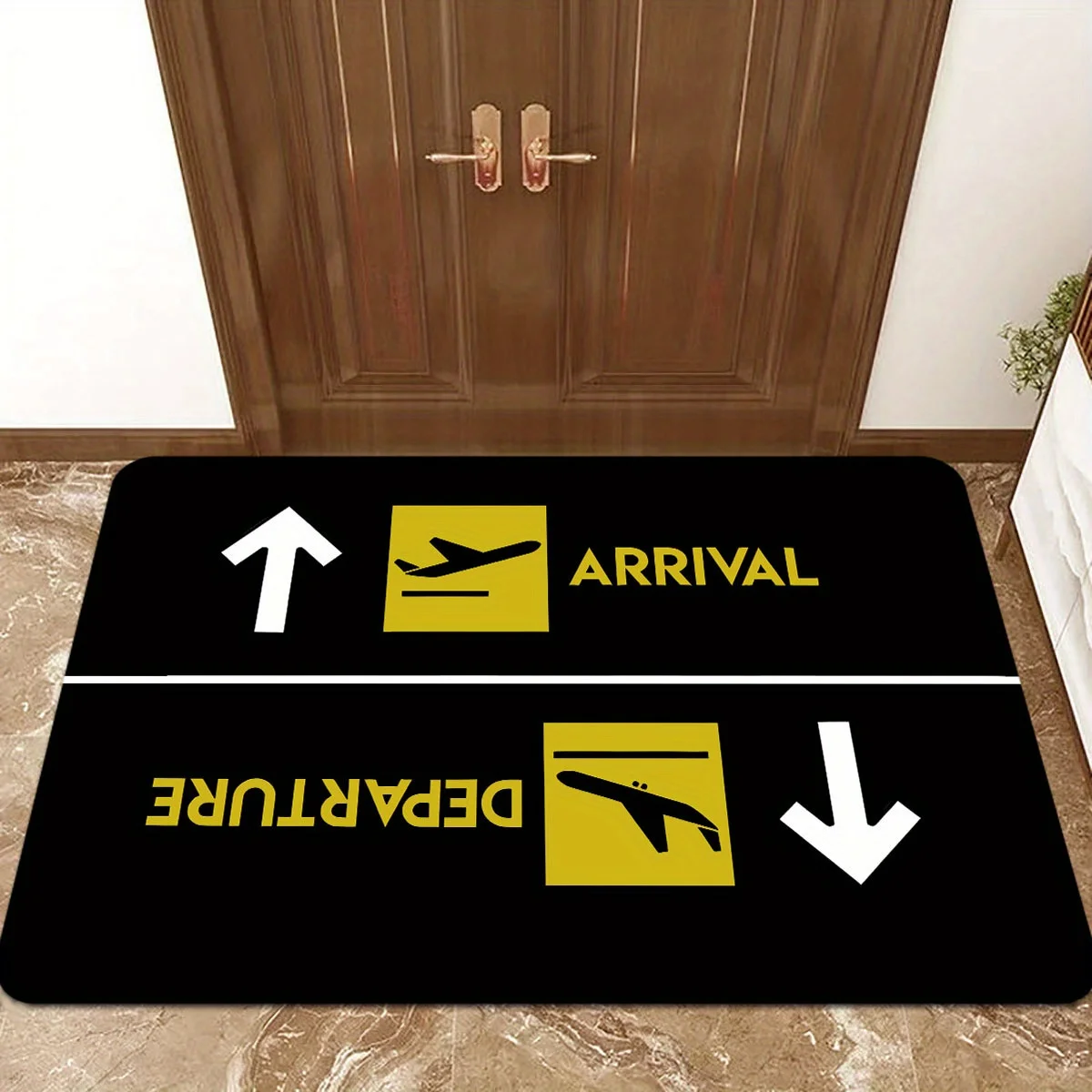 Airport Theme Doormat Soft Absorbent Non-Slip Entrance Mat with Arrival & Departure Design Perfect for Travel Lovers' Home Decor