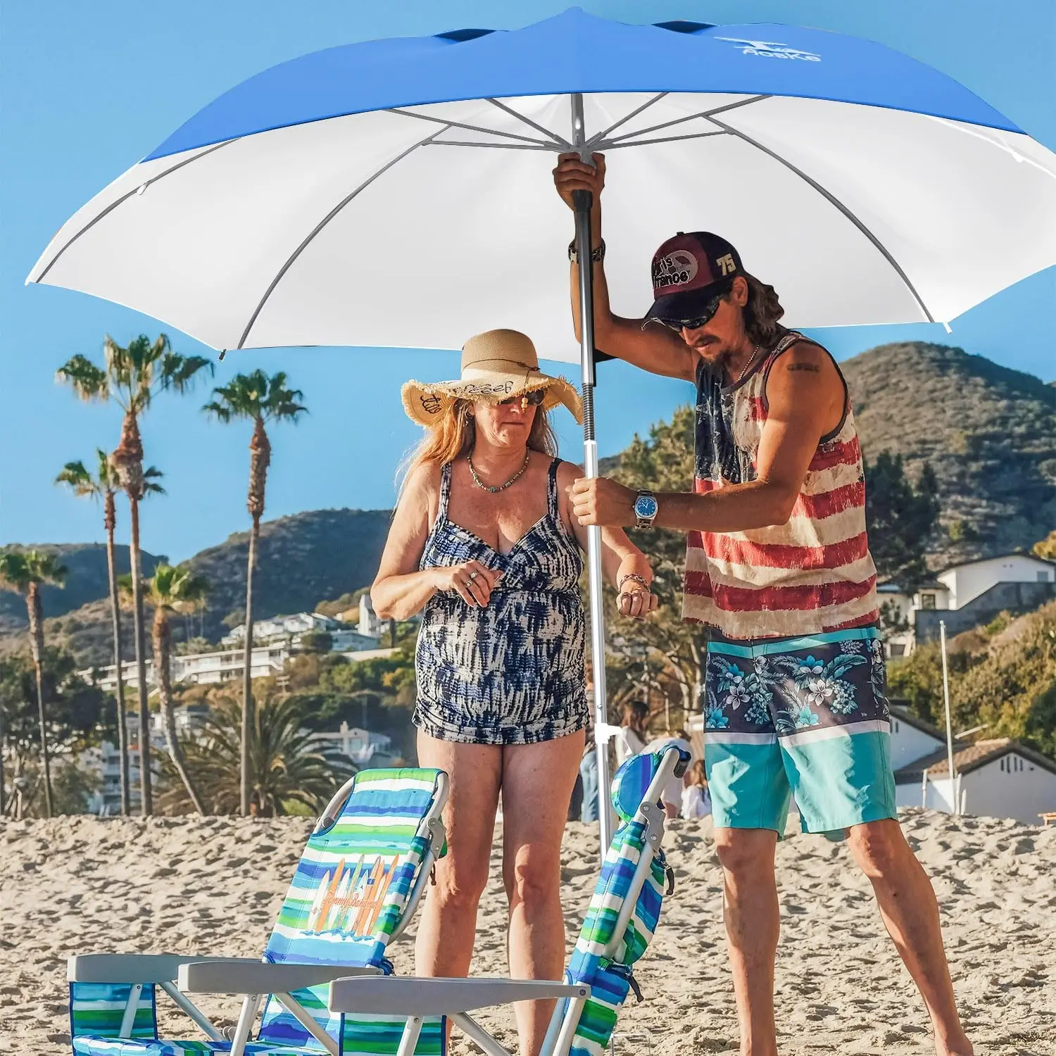 

Beach Umbrella 6.5FT Portable - Patio Umbrella with Sand Anchor Tilt Vent - UPF50+ UV Protection with Carry Bag