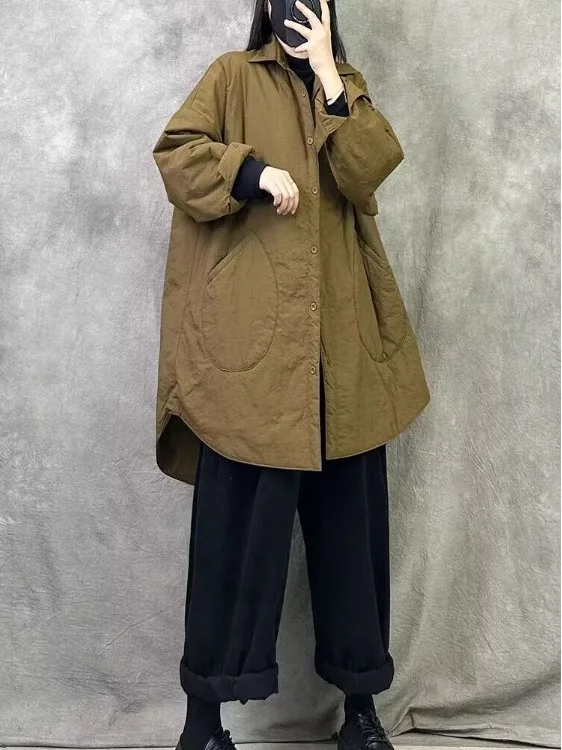 Cappotto invernale leggero in cotone Jaet da donna retrò Sle Colletto lungo con chiusura a bottone singolo Cappotto invernale Thiened