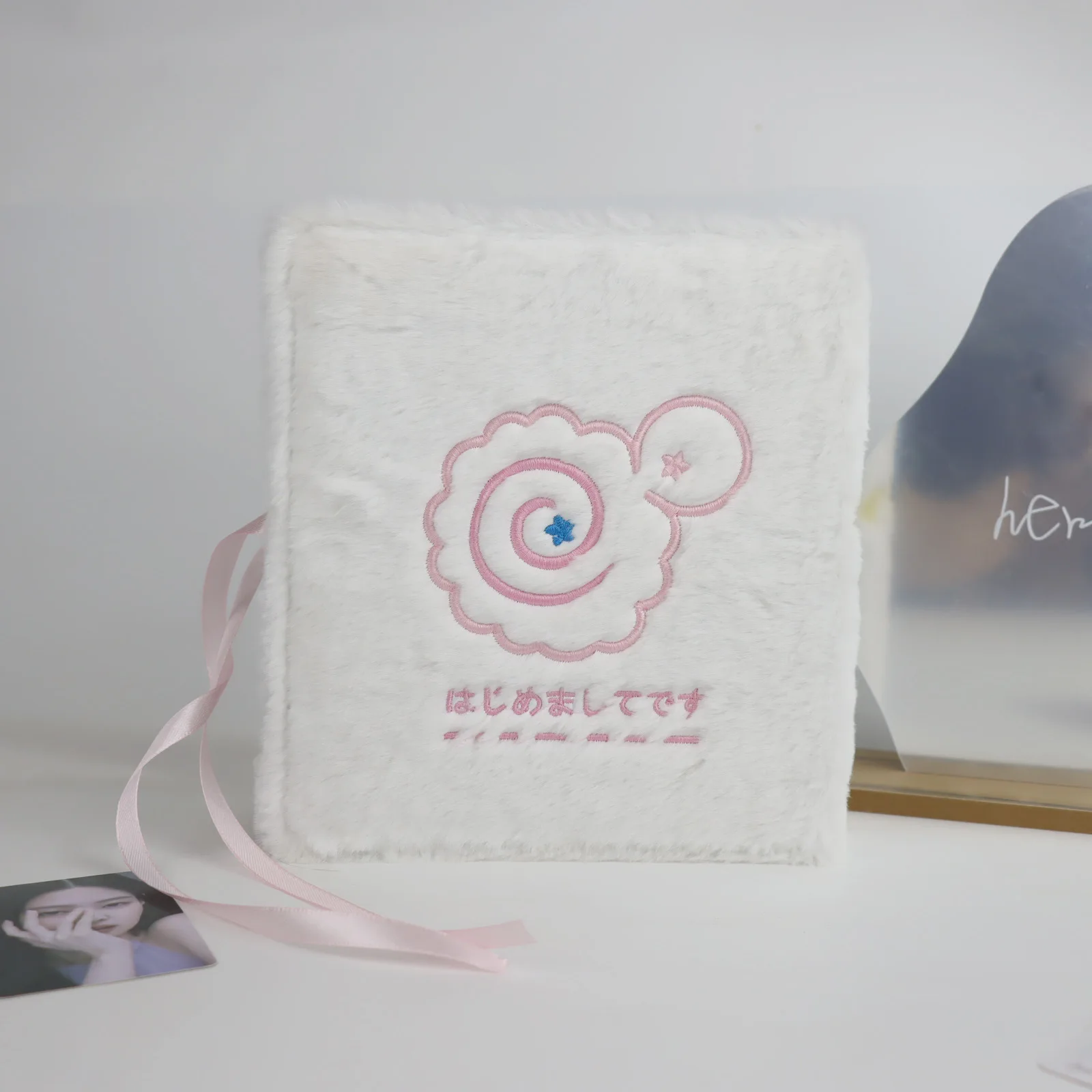 

Plush A5 Notebook Plastic Loose Leaf Notebook White Card Album for Collectors Trading Cards Office Use