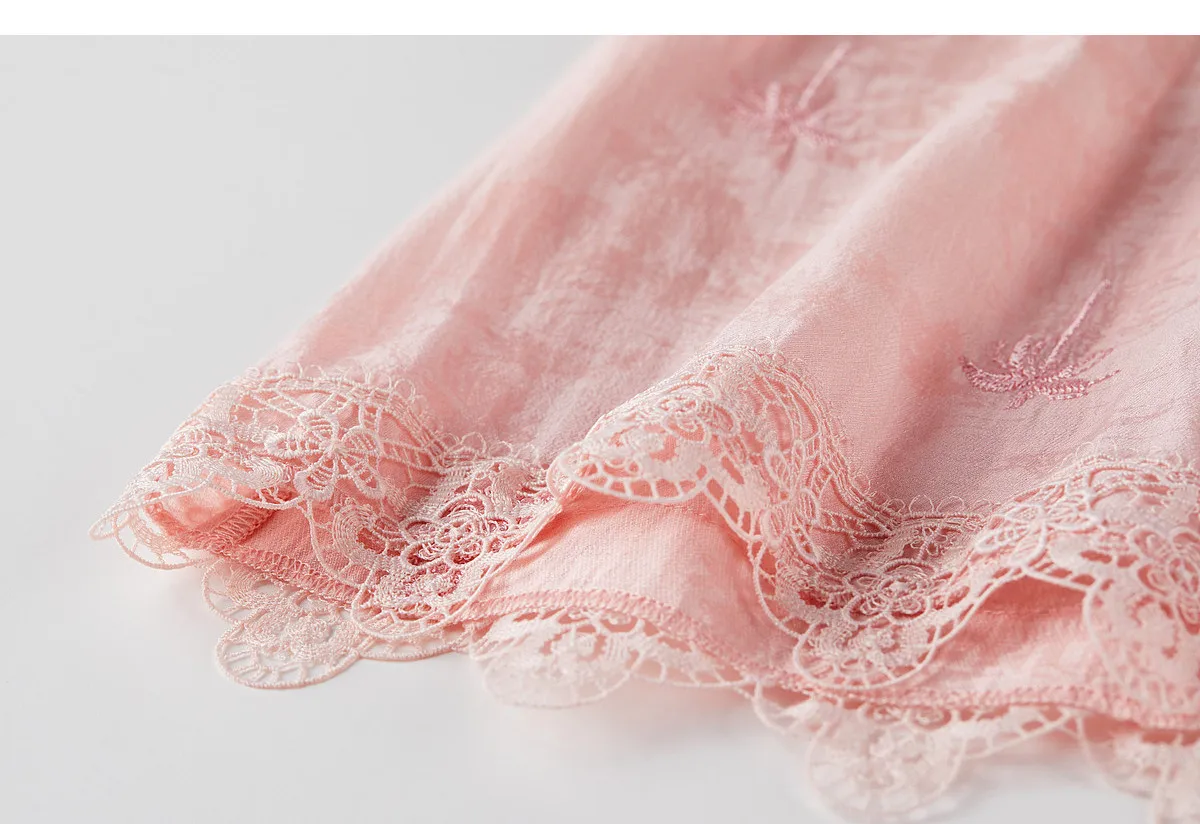 SENTUBILA Elegante Bestickte Jacquard-Chiffonbluse für Damen, Rosa, mit Gepinntem Plissee-Stehkragen und Spitzensaum, Locker Geschnittenes Hemd 162VF5004 – Detail 35