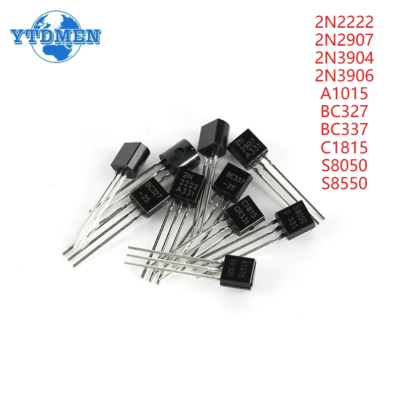 100PCS 2N2222 트랜지스터 TO-92 2N2907 2N3904 2N3906 A1015 BC327 BC337 C1815 S8050 S8550 PNP NPN 트랜지스터 키트