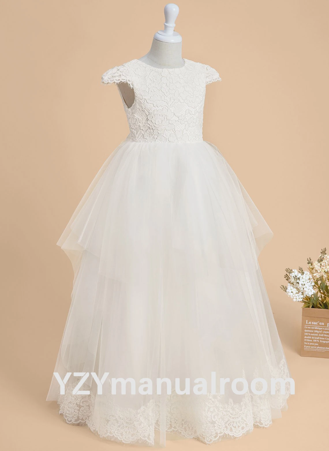 Yzymanualroom/ Ball-gown/Princess Scoop floor-ความยาวลูกไม้/Tulle ชุดเดรสผู้หญิงลายดอกไม้