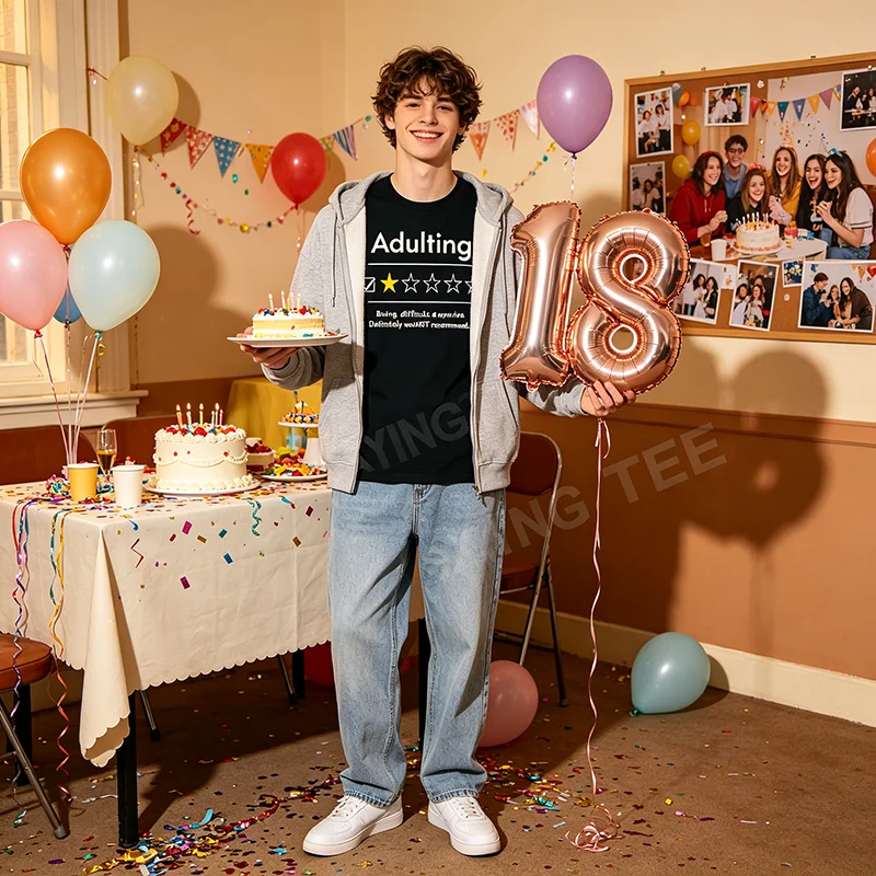 Kleidung zum 18. Geburtstag für Erwachsene | Lustiges 1-Sterne-T-Shirt mit Spruch „Adulting“ – Y2K-Humor für 18-Jährige – Detail 4