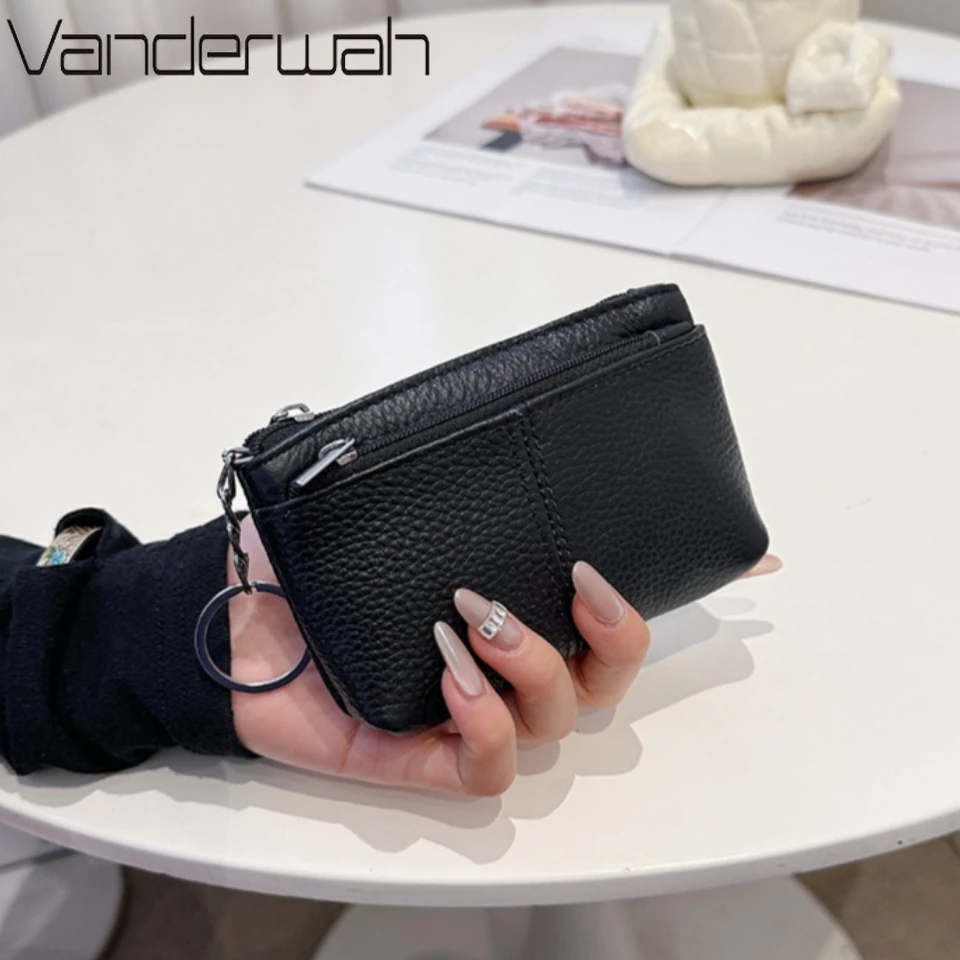 Genuien Leather Coin Purse Women's New Small Zipper Coin Purse Cowhide Leather Driver License Lipsti Earphone Storage Bag Wallet