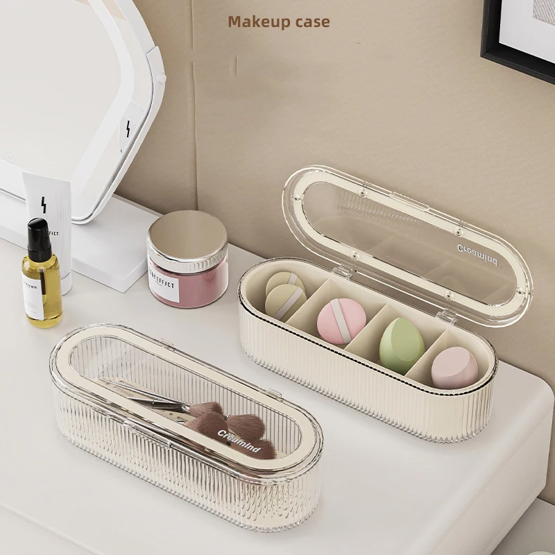Transparent Tape Covered Makeup Brush Storage Box Dust-proof High-end Finishing Box Large Capacity Powder Puff Beauty Box Suit