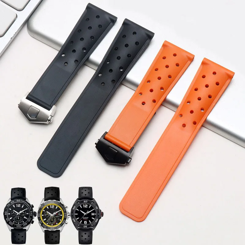 22mm Waterproof Rubber Silicone Watch Strap for TAG HEUER MONACO Strap CARRERA FORMULA 1 Men Watchband Acces