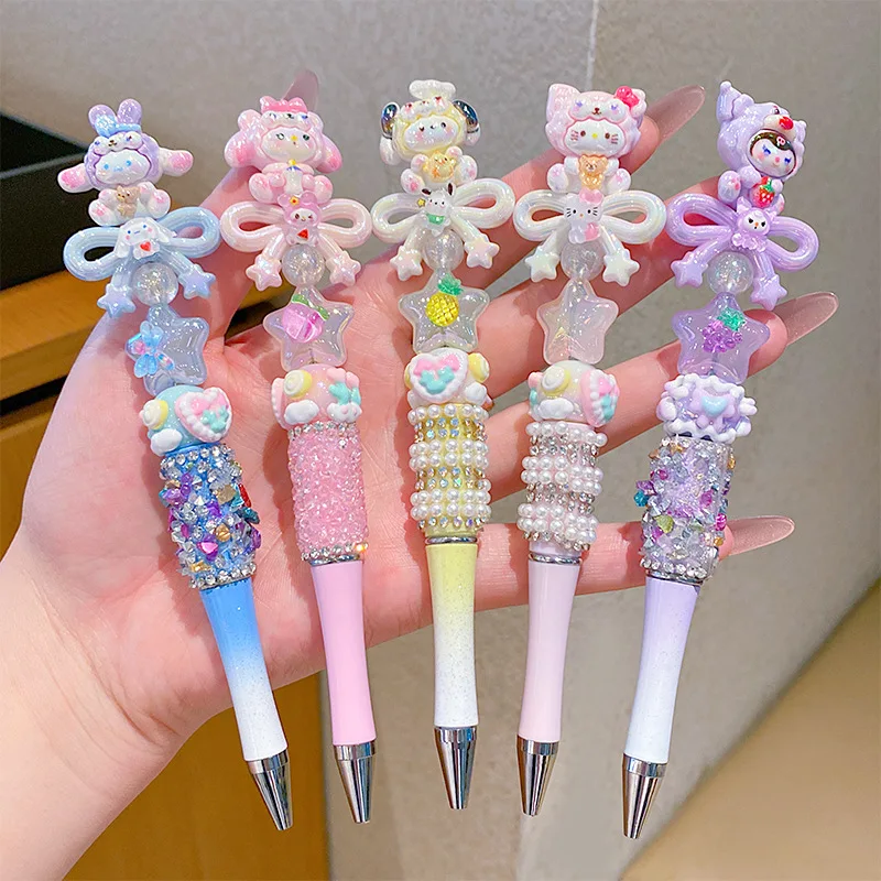 Dessin animé Anime Sanrio HelloKitty cristal diamant scintillant stylo à bille rotatif mignon étudiant perle stylo papeterie cadeau de noël