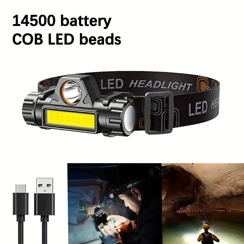 COB High Power LED Headlamp Strong Fishing Powerful LED Flashlights Lanterns Rechargeable USB Magnetic Waterproof Head Torch