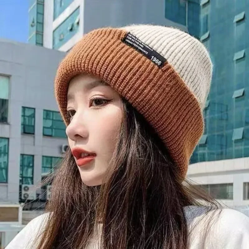 Winter Double Layer Thickened Knitted Hat Korean Cross Border Ear Protection Double Sided Hair Cap with Thin Face Pile