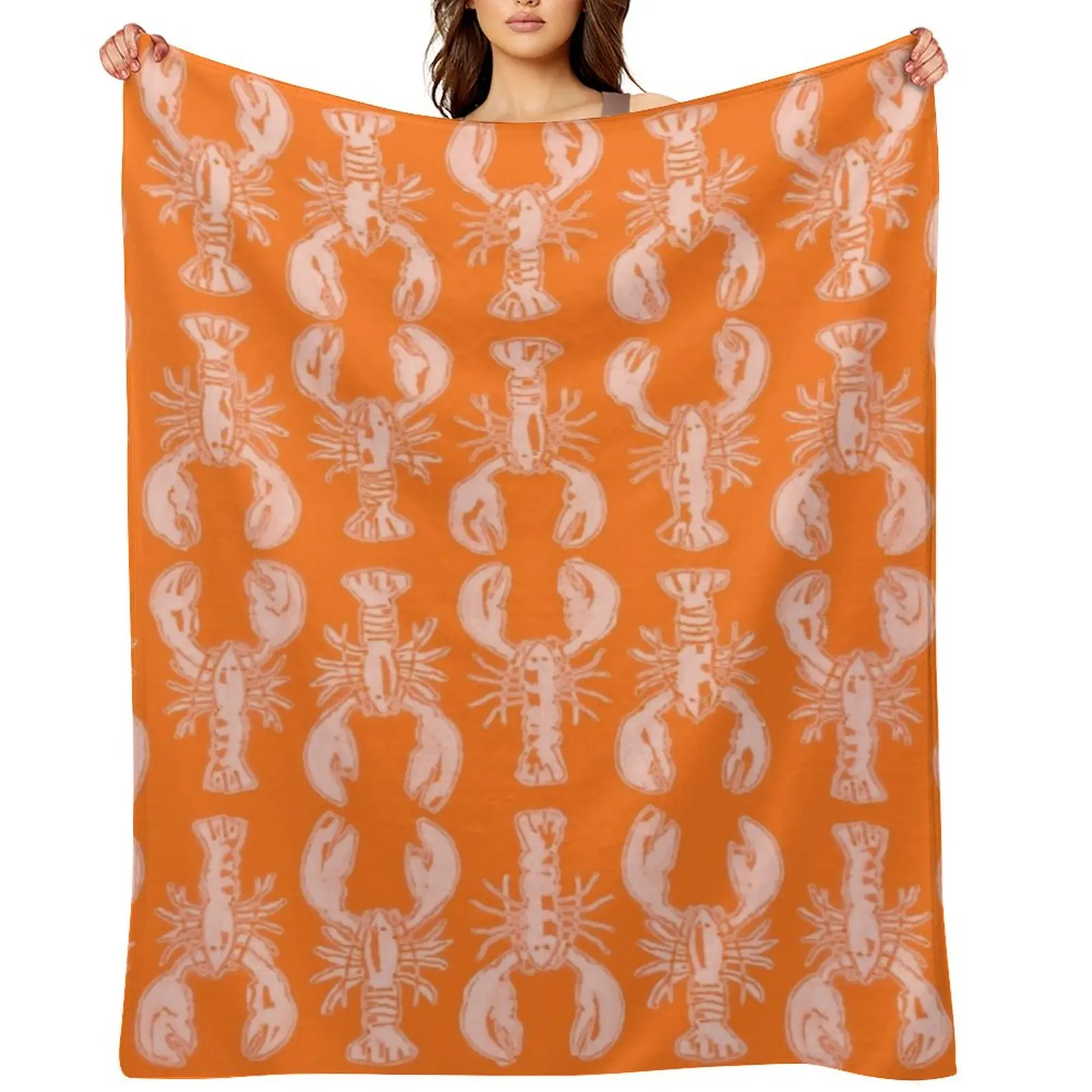 

Cheerful orange lobster print Throw Blanket Soft Big Blankets For Bed Luxury Brand Thin Blankets