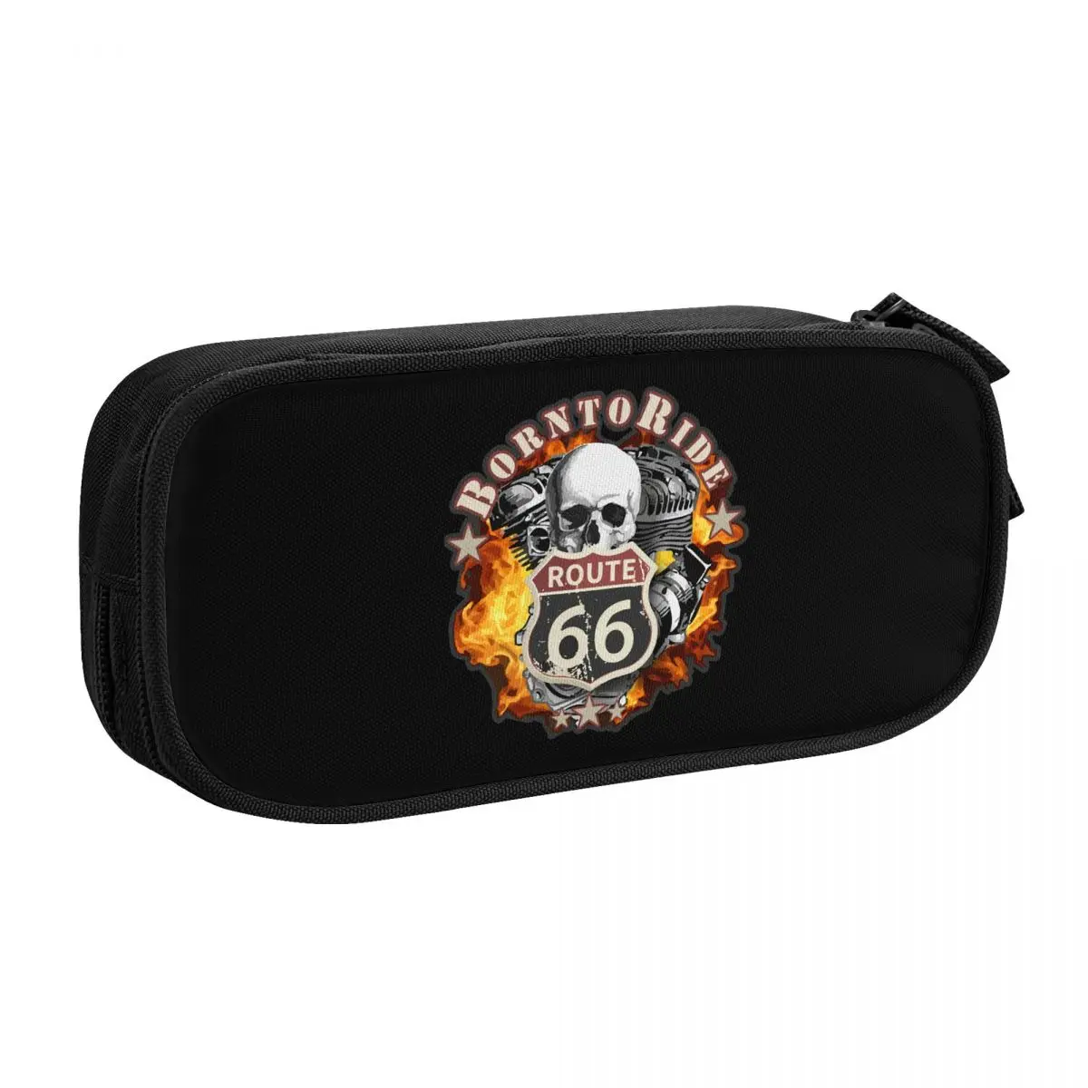 Customized Born To Ride Skull Cute Pencil Cases Girl Boy Large Capacity Route 66 Pencil Box Students Stationery