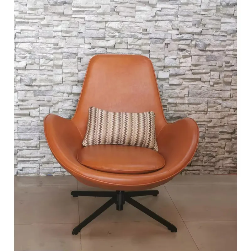 Swivel Sofa Leather Modern Aviator Cushion Metal Leisure Accent Chair Living Room Furniture Egg Shell Shaped Chairs