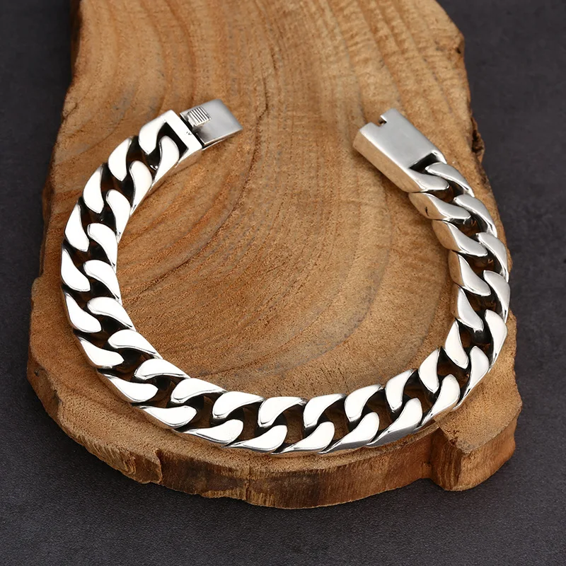S925 Sterling Silver Cuba Bracelet 11mm Old Process 20CM Square Heavy Body Unisex Design Fine Jewelry FYBT136