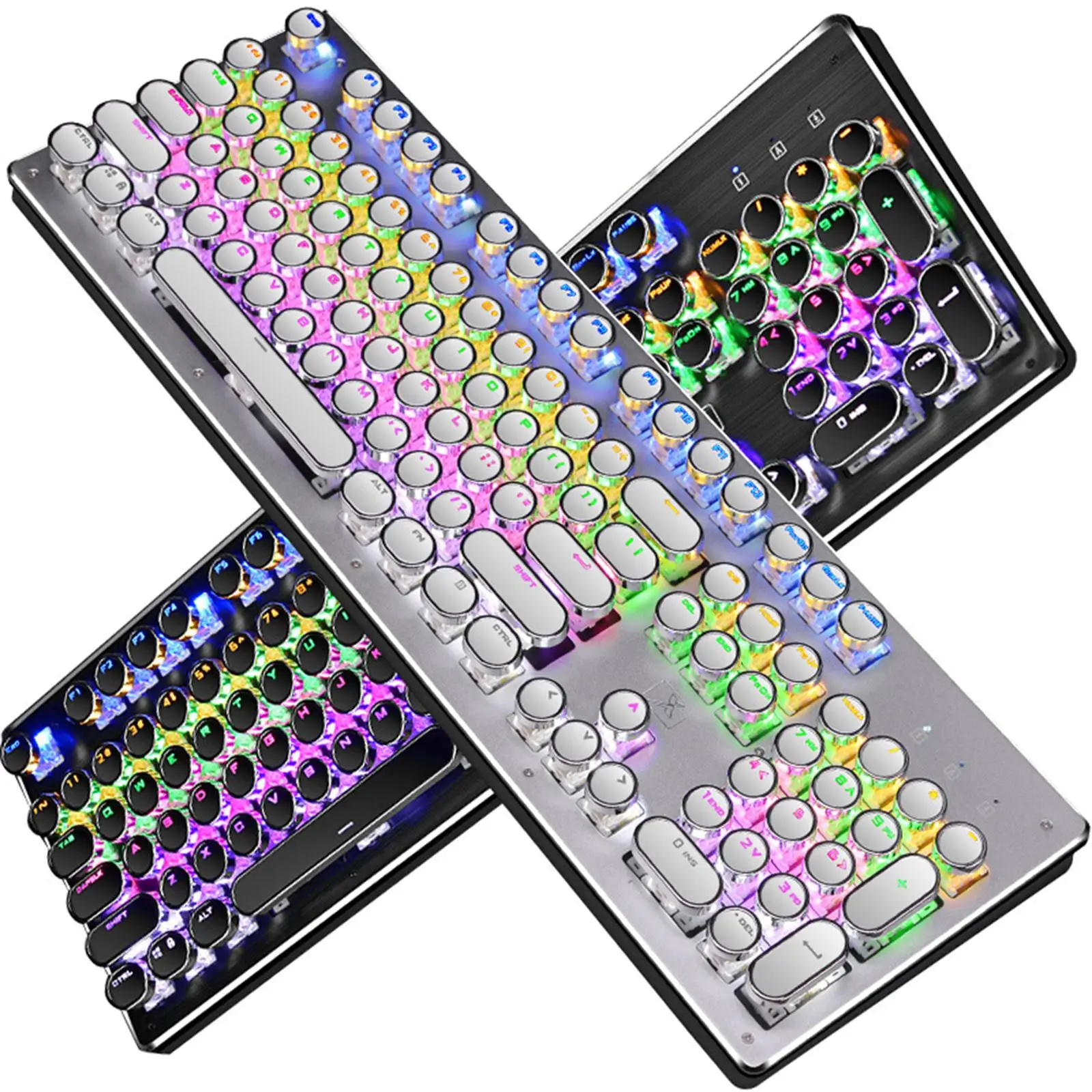 Crystal Round PBT Keycap Set Full 108 Key Set Retro Punk Typewriter-Style