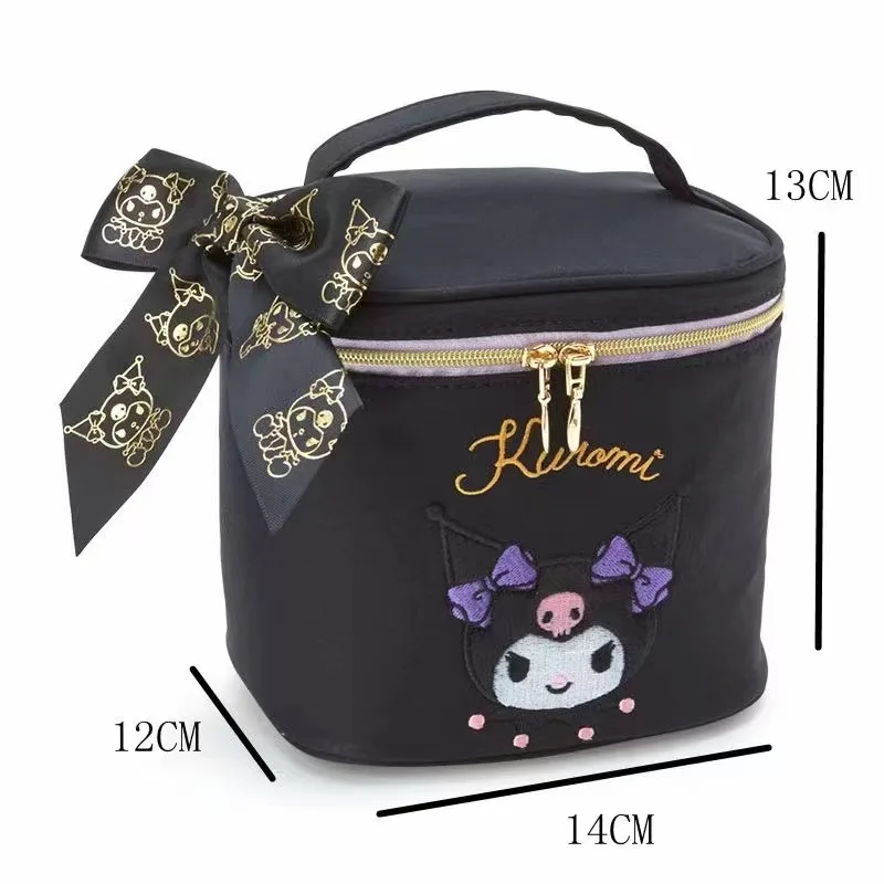 MINISO Fashion Kuromi Makeup Bag Cartoon Print Large Capacity Storage Bag Washing Bag Handheld Makeup Bag Cylinder Bag