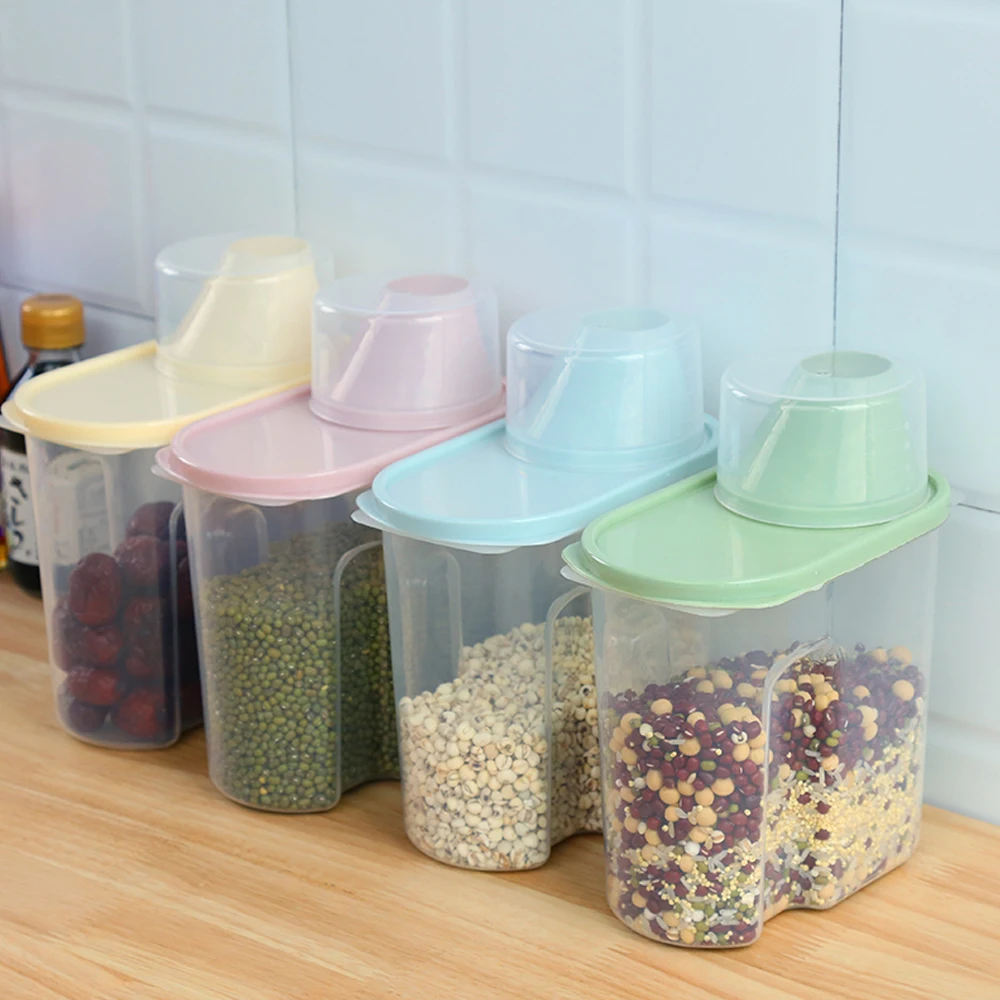 1.9L-2.5L Food Storage Box Plastic Transparent Container Set Kitchen Storage Bottle Can Dry Grain Can