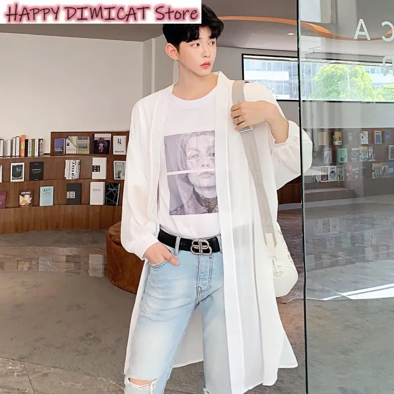 Men Shirt Casual  Breathable Translucent Long Sleeve New Korean Fashion Temperament Tops Solid Color