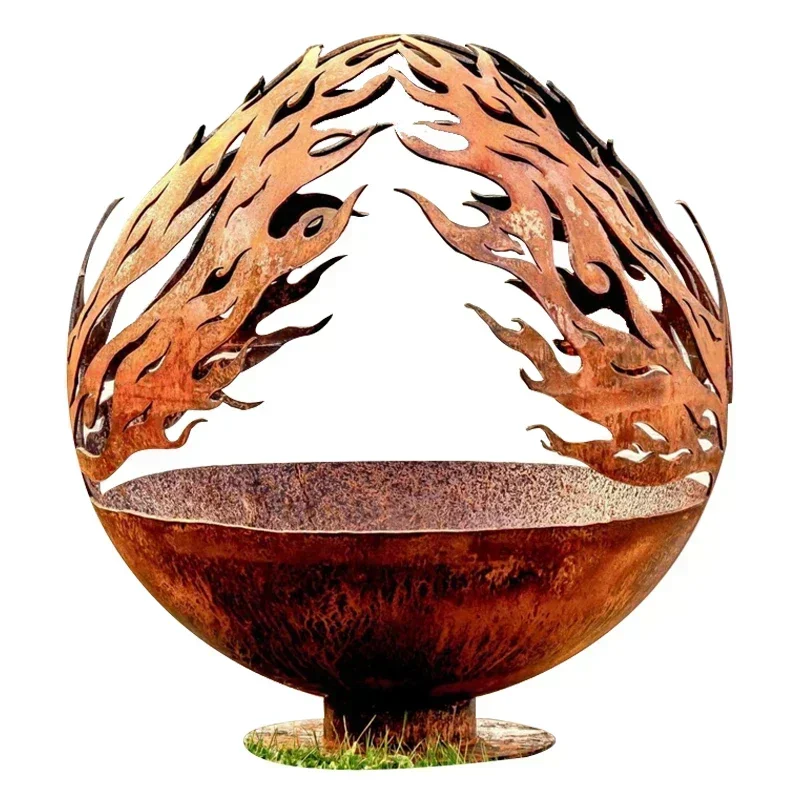 Factory Suppliers Antique Metal Deer Pattern Globe Outdoor Heaters Corten Steel Fire Sphere