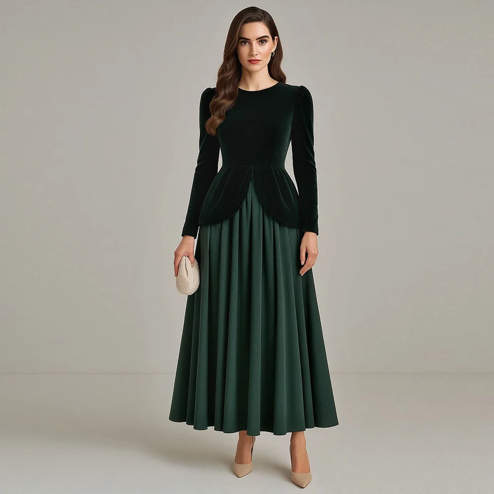 Elegante Abendkleider mit langen Ärmeln, plissiertes Ballkleid, lang, für Damen, knöchellang, Cocktailparty-Kleider