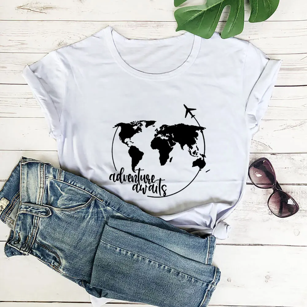 Adventure Awaits New Arrival Explore Shirt 100%Cotton Women Tshirt Unisex Funny Summer Casual Short Sleeve Top Hiking Shirt