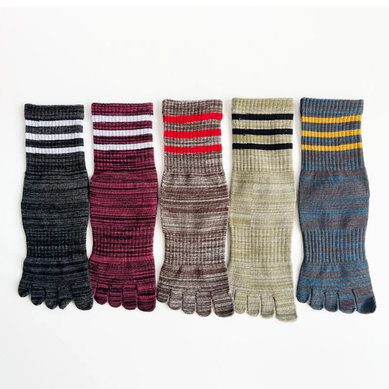5 Pairs Man Sport Toe Socks Cotton Striped Colorful Compression Sweat-Absorbing Deodorant Fitness Travel 5 Finger Short Socks