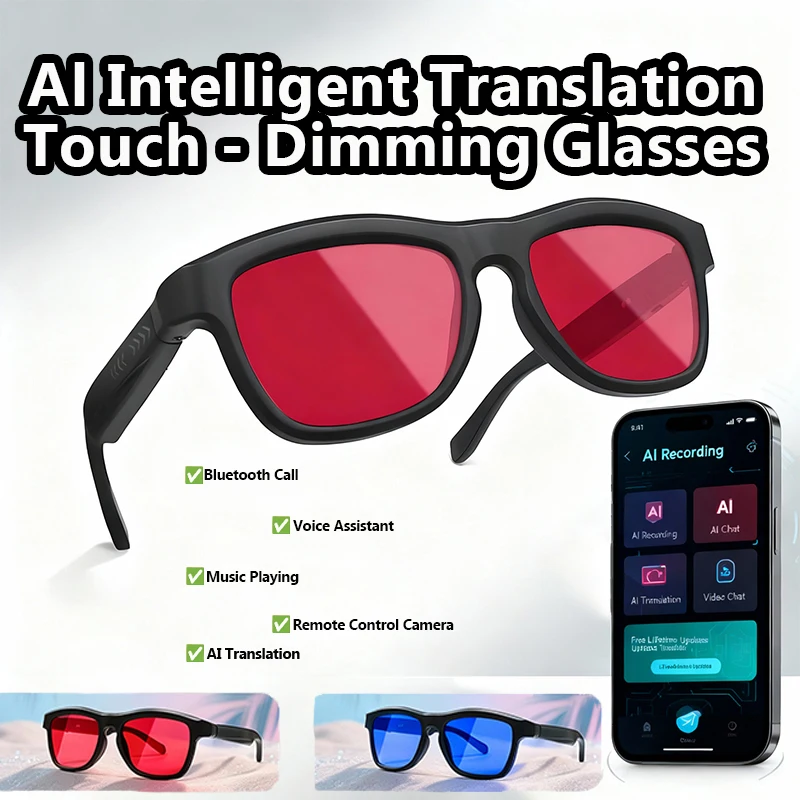 AI Translation Smart Glasses Men Women Change Color Bluetooth Play Music Multifunction Outdoor Control Voice Sunglasses Shades