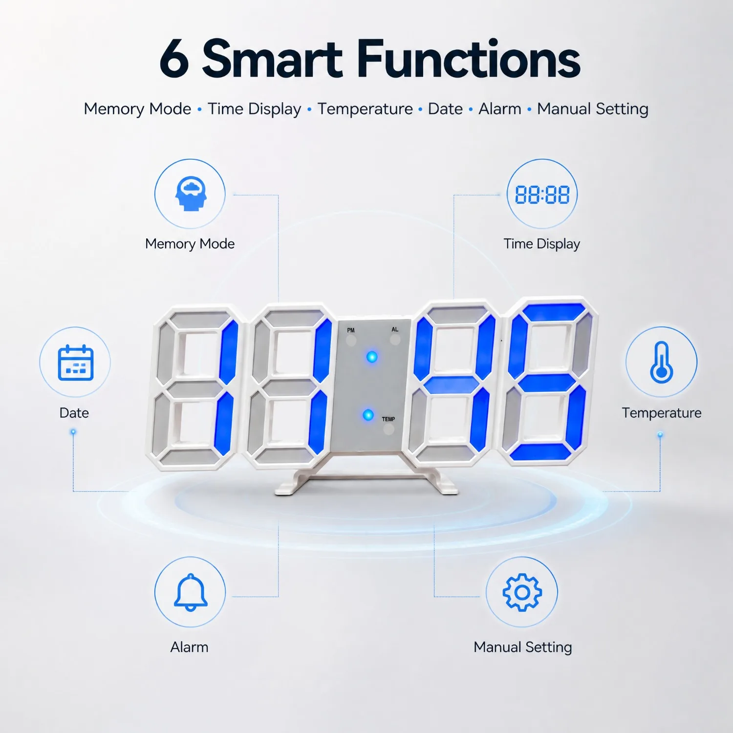 LED Digital Alarm Clock, 3D Design Wall Clock, Light-Up Night Mode, Adjustable Brightness Electronic Clock, Wall Decoration Clock, Living Room And Room Decoration Alarm Clock