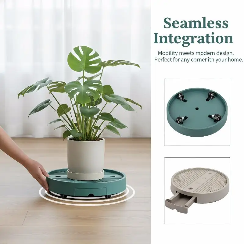 @*360 Rotating Flower Pot Stand with Smooth Rolling Wheels Drip Tray for Home Office Indoor Outdoor Gardening