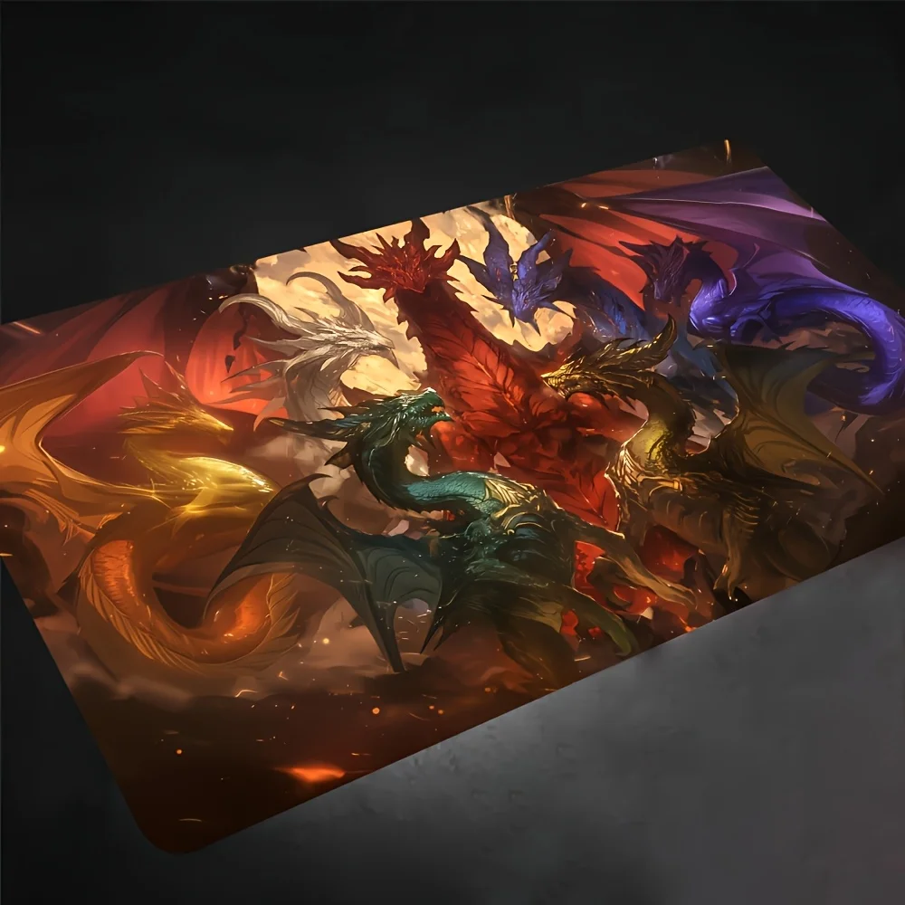 This fantasy game pad is themed around a multi-headed dragon and is specifically designed for collectible card games