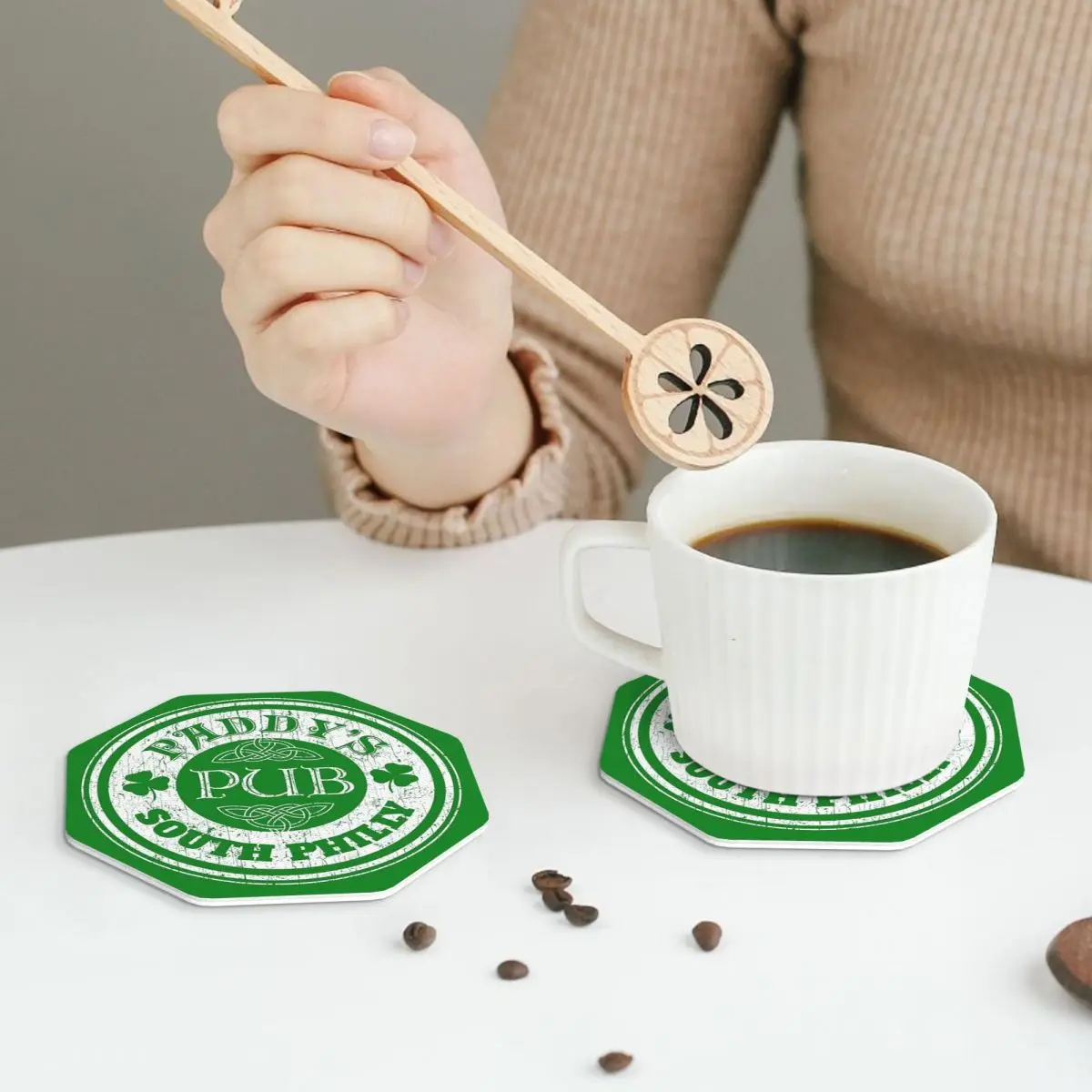 Paddy's Pub Coasters PVC Leather Placemats Waterproof Insulation Coffee Mats for Decor Home Kitchen Dining Pads Irregular Shape