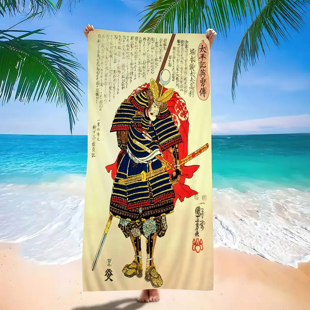 Vintage Japan Art Ukiyo-e Microfiber Blanket Quick Drying Beach Towels Oversized Printing Super Absorbent Pool Towel Blanket
