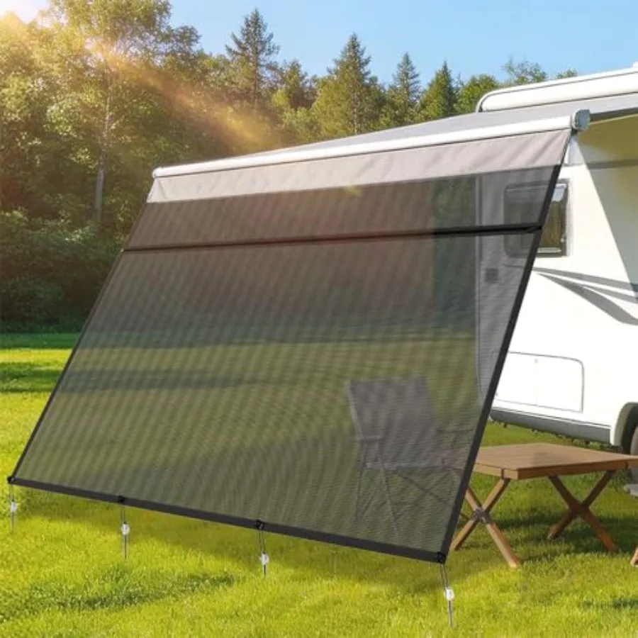 

8'x15'3 Upgraded RV Awning Shade Screen for 16' Awning 7.9oz Heavy-Duty Mesh UV Vision Blocking Universal Zippered Sun Shade in