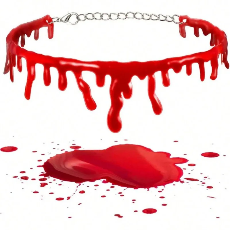 1pc Halloween Blood Necklace Horror Blooddrop Necklace Vampire Dark Blood Necklace Haunted House Personality Bleeding Necklace