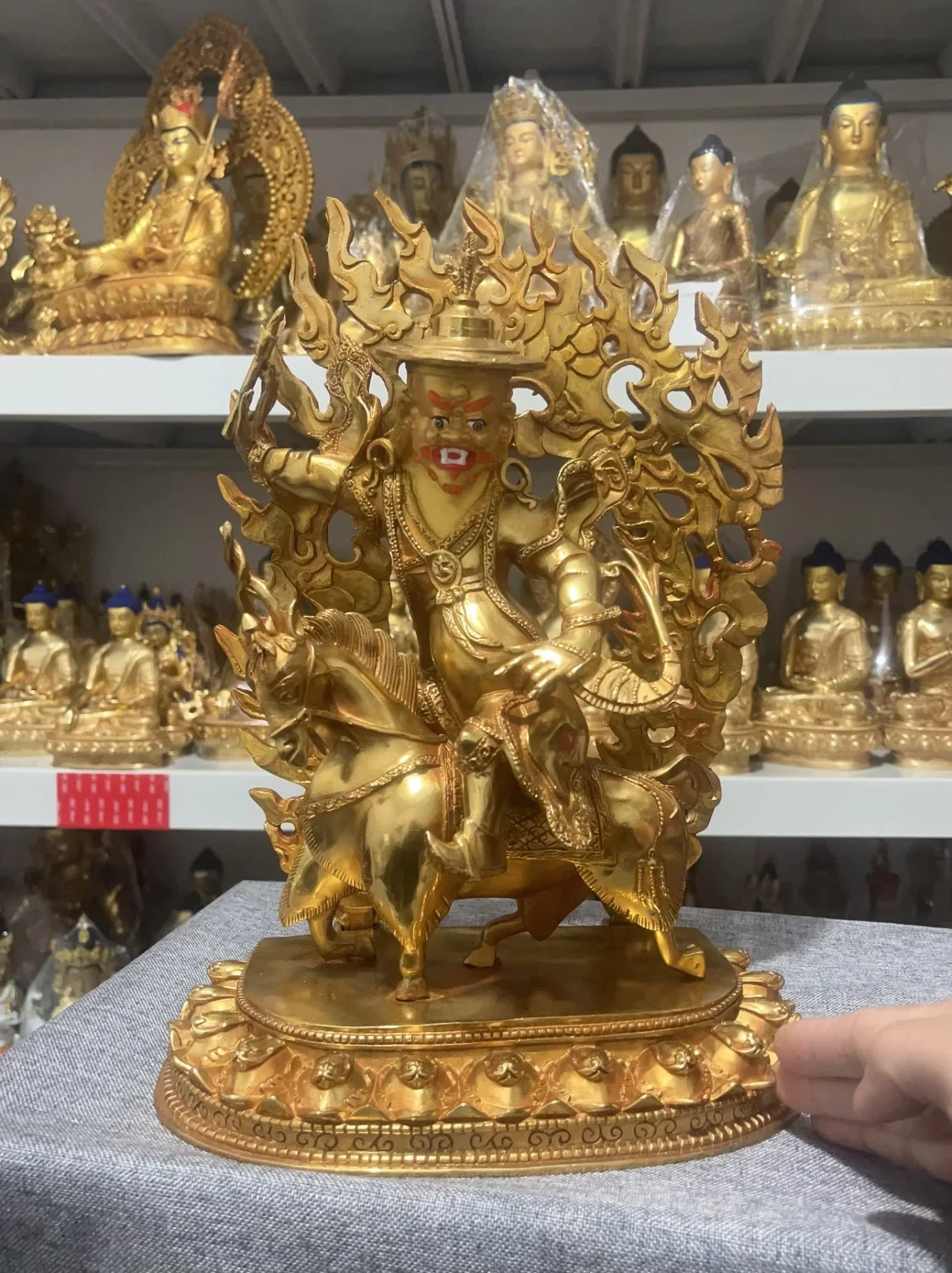 large Rare Vajrayana COPPER Buddha statue Dharma Protector Damchen gawa napo figure of Buddha Tibet Buddhist Temple monk worship