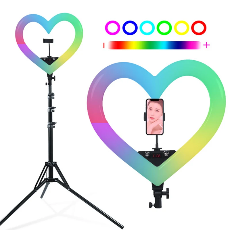 Aro de Luz LED en Forma de Corazón de 19 Pulgadas, Regulable, para Maquillaje y Selfies, con Soporte para Teléfono Celular y Trípode