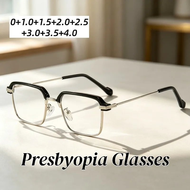 Fashion Business Metal Half Frame Presbyopic Glasses Daily Office High Definition Comfortable Anti-Blue Light Reading Eyeglasses