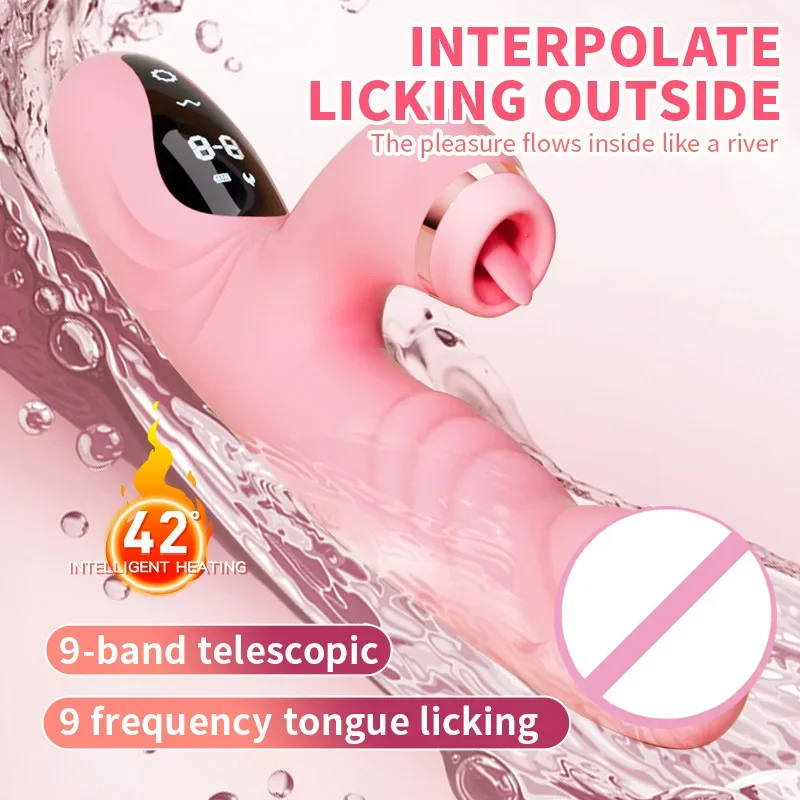 

LCD Smart Control Telescopic Penis Vibrator Sucking Tongue Licking 42° Heating Dildo G-Spot Orgasm Stimulator Sex Toys For Women