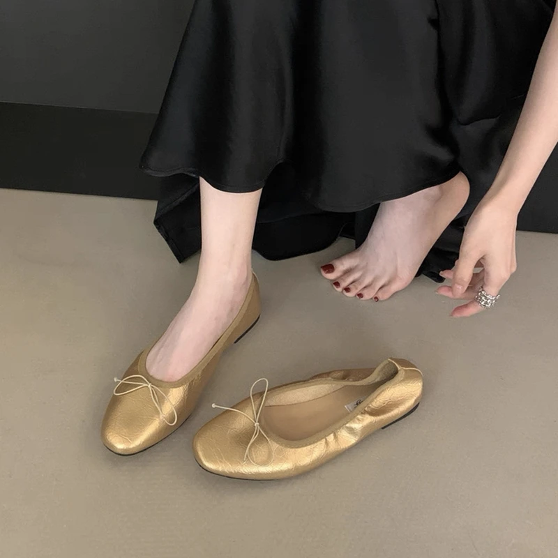 SUOJIALUN 2026 Autumn New Brand Women Flat Shoes Fashion Round Toe Shallow Slip On Boat Shoes Ladies Elegant Dress Single Shoes