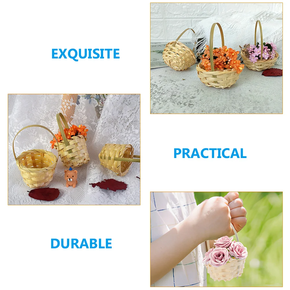 10 Pcs Mini Rattan Basket Interior Decor Baskets Photo Props Tiny with Handle Snack Handheld Bamboo Weaving Attractive