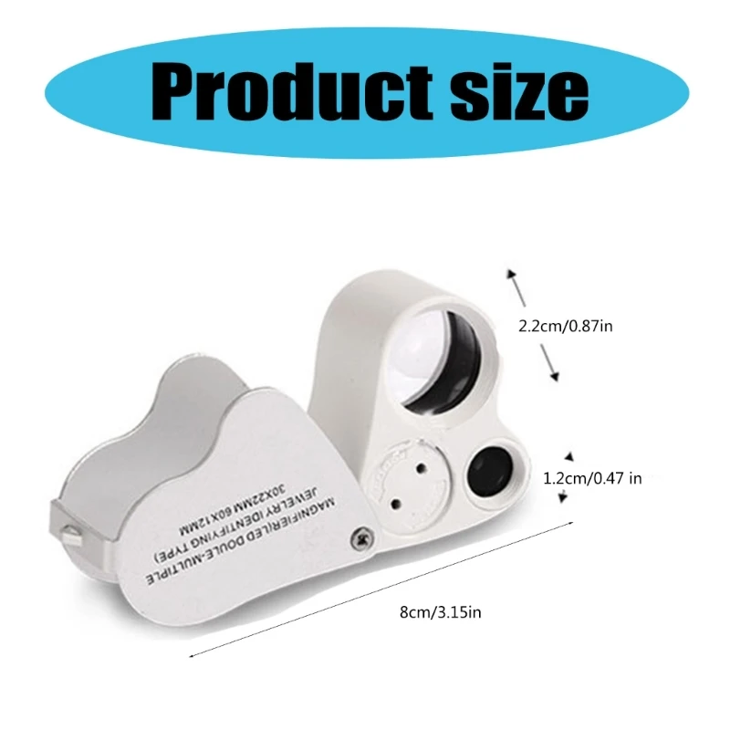 Lupa joyero, lupa plegable con luz LED, lupa 30 60 para diamantes, joyeros, monedas, sellos