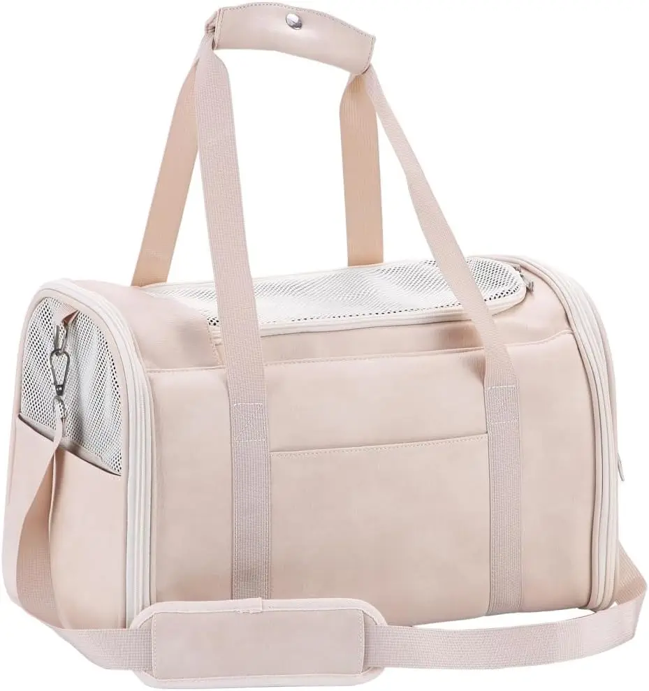 

Fashion Dog Carrier Pet Carrier Airline Approved Cat Carrier for Small Dogs Cats Under 15 Lbs, Vegan Leather Collapsible Soft