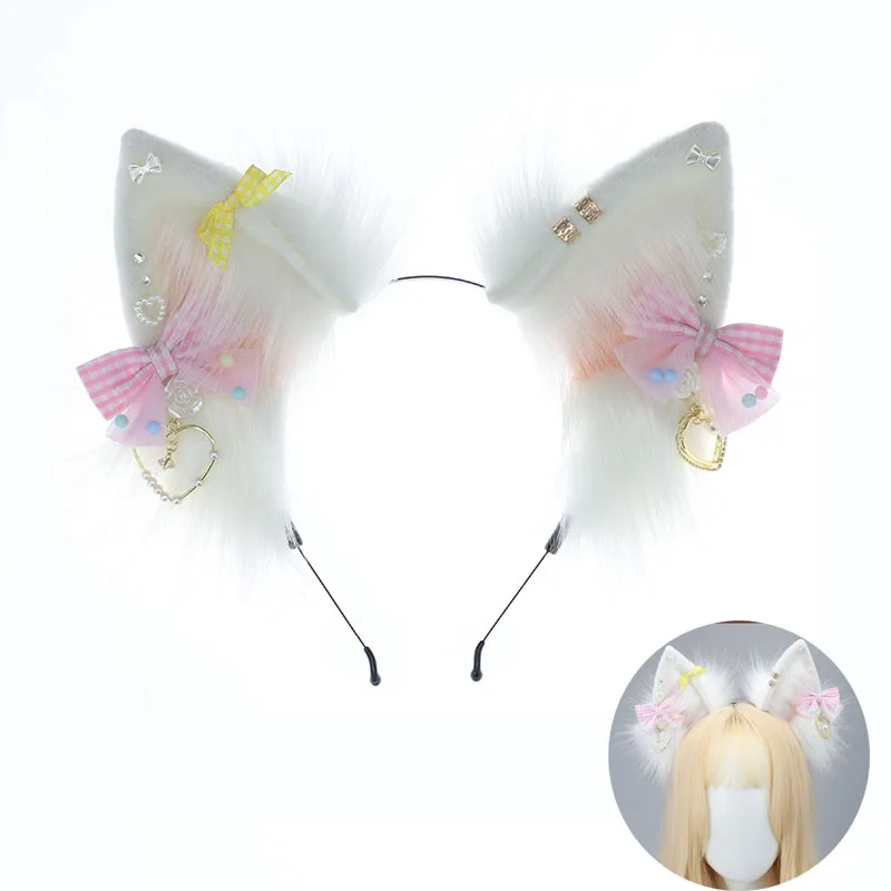 

Sexy Japanese Lolita Plush Headdress Simulated Animal Ears Headband Cute Bow Headdress For Girls Cosplay Props Hair Accessories