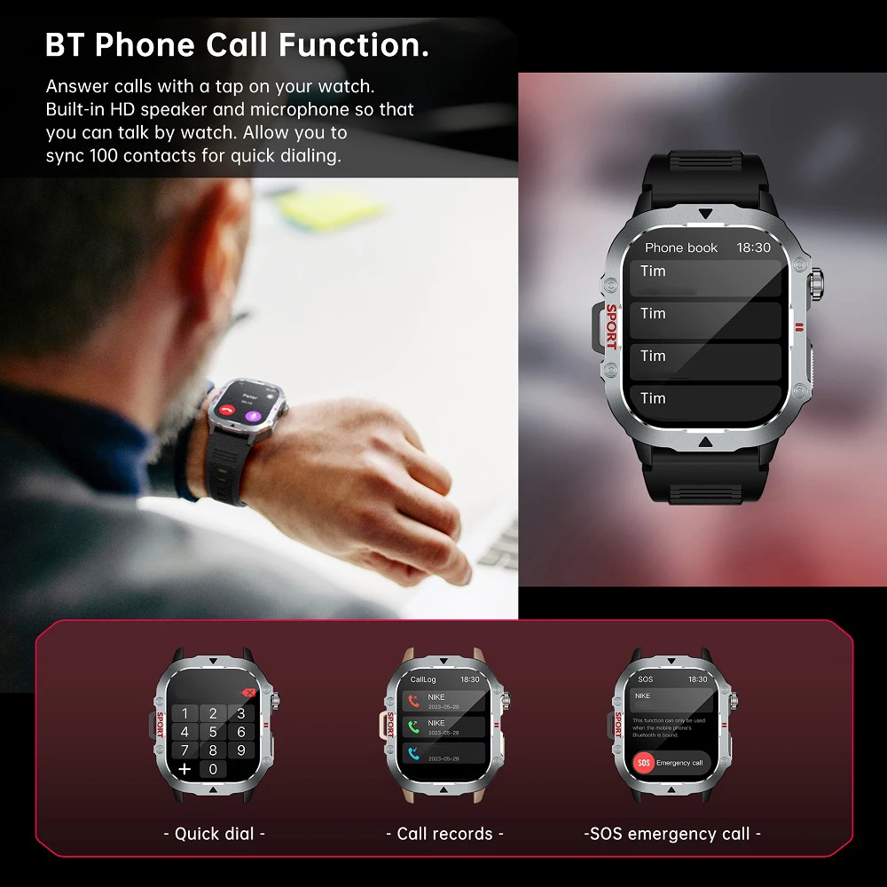 696 Men Outdoor Smart Watches Waterproof Blue Tooth Call Smartwatch Women 250mAh Full Scene Motion Mode 7/24 Health Monitoring