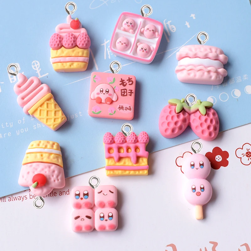 카툰 딸기 케이크 수지 참, 귀여운 아이스크림 장식 펜던트, 소녀 귀걸이 목걸이 공예 액세서리, DIY 쥬얼리 만들기, 10 개