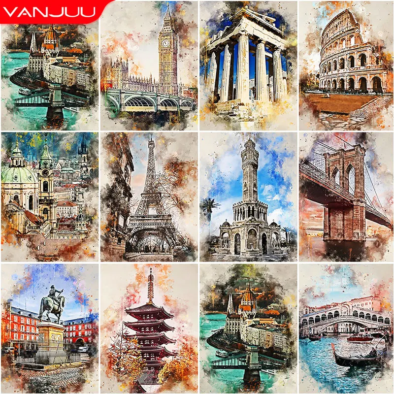 5D DIY Diamond Painting Famous Attractions Full Round Diamond Mosaic Scenery Diamond Embroidery Kit Rhinestone Home Decoration