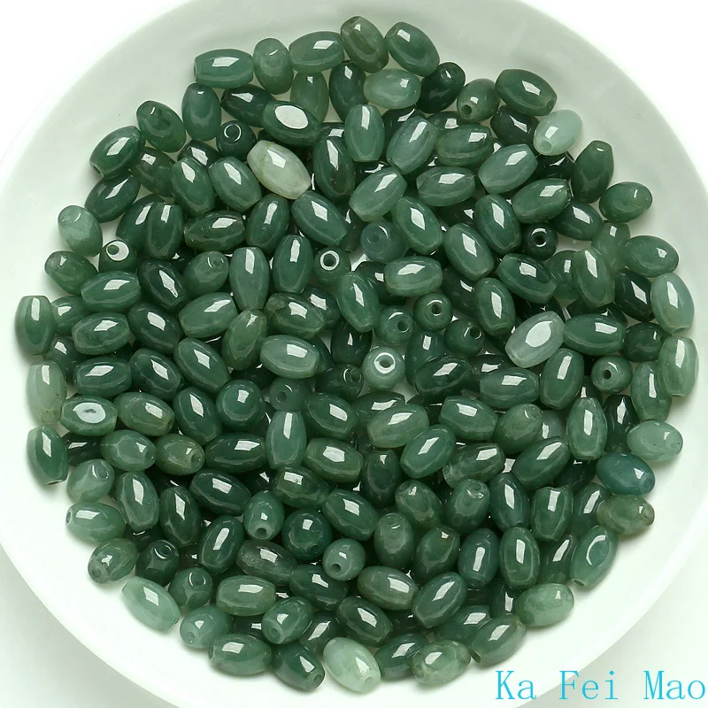 10Pcs Natural Emerald Oil-Green Jadeite Bead Oval Loose Accessories DIY Bangle Charm Jewellery Fashion Hand-Carved Luck Amule